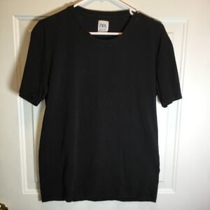 Zara Men's Size L Slim Fit‎ Tee Shirt Short Sleeve Black Crewneck